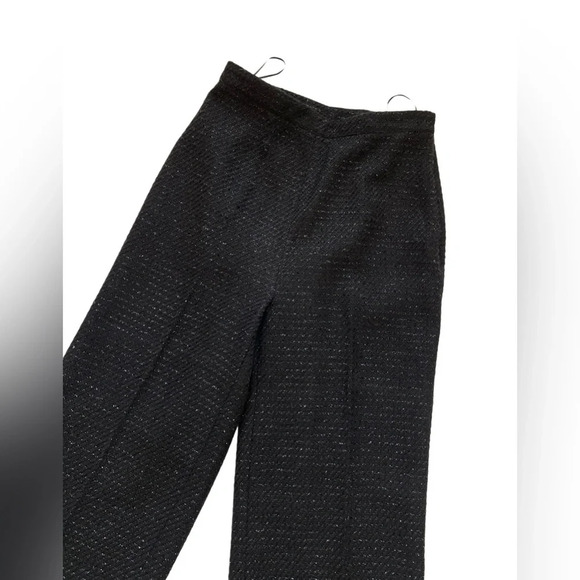 Jason Wu Black Shine Tweed Pleated Trouser straight wide Pants Dark Academia 6 S - Picture 6 of 11